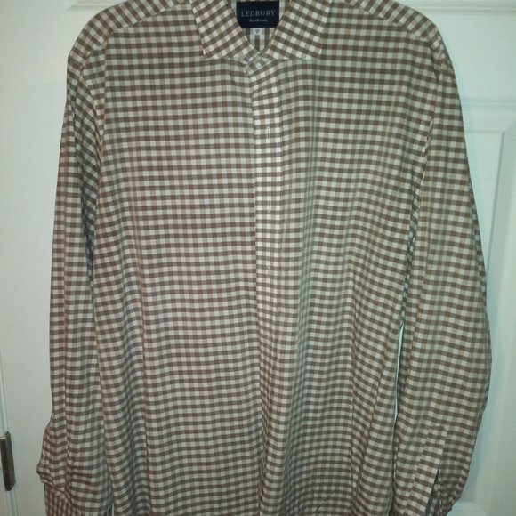 Ledbury: Men's Brown & White Gingham. Barrel cuffs, Neck: 17.5 Sleeve: 37 - Picture 2 of 6